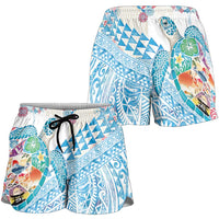 Hawaiian and Japanese Culture Together Shorts for Women Tropical Honu with Japanese Elements Blue Color LT03 - Polynesian Pride