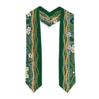 Hawaiian Art Flower Tribal with Lei Graduation Stole Palaka Pattern Green Color