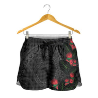 Hawaiian Kakau Art Shorts for Women Taro Leaves with Ohia Lehua and Pakala Pattern LT03 - Polynesian Pride