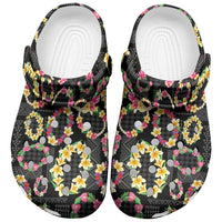 Hawaiian Kakau Tattoo Leis and Palaka Pattern Clogs Shoes Traditional Aloha Tribal Black Color