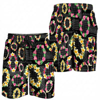 Hawaiian Kakau Tattoo Leis and Palaka Pattern Shorts for Men Traditional Aloha Tribal Black Color LT03 - Polynesian Pride