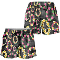 Hawaiian Kakau Tattoo Leis and Palaka Pattern Shorts for Women Traditional Aloha Tribal Black Color LT03 - Polynesian Pride