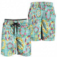 Hawaiian Leis Shorts for Men Kakau Tattoos and Palaka Pastel Teal Color LT03 - Polynesian Pride