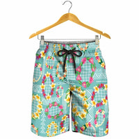 Hawaiian Leis Shorts for Men Kakau Tattoos and Palaka Pastel Teal Color LT03 - Polynesian Pride
