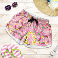 Hawaiian Leis Shorts for Women Kakau Tattoos and Palaka Pastel Pink Color LT03 Pink - Polynesian Pride