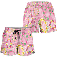 Hawaiian Leis Shorts for Women Kakau Tattoos and Palaka Pastel Pink Color LT03 - Polynesian Pride