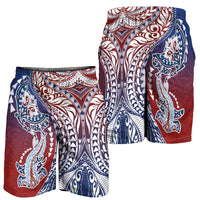 Hawaiian Manta Ray and Hammerhead Shark Tribal Tattoo Shorts for Men with Polynesian Tribal Pattern Hawaii Flag Color LT03 - Polynesian Pride