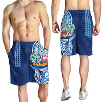 Hawaiian Mele Kalikimaka Shorts for Men Funny Santa on Whale Island with Kakau Tattoos LT03 - Polynesian Pride