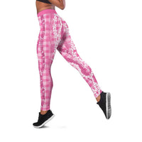 Hawaiian Ohia Lehua Lei Leggings Plaid Palaka Akala Pattern - Polynesian Pride