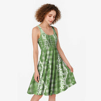 Hawaiian Ohia Lehua Lei Midi Dress Plaid Palaka Omaomao Pattern - Polynesian Pride
