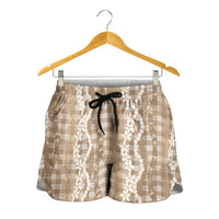 Hawaiian Ohia Lehua Lei Shorts for Women Plaid Palaka Kalaihaahaa Pattern - Polynesian Pride
