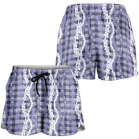 Hawaiian Ohia Lehua Lei Shorts for Women Plaid Palaka Uliuli hohonu Pattern - Polynesian Pride