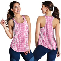 Hawaiian Ohia Lehua Lei Women Racerback Tank Plaid Palaka Akala Pattern - Polynesian Pride