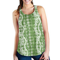Hawaiian Ohia Lehua Lei Women Racerback Tank Plaid Palaka Omaomao Pattern - Polynesian Pride
