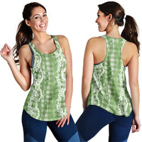 Hawaiian Ohia Lehua Lei Women Racerback Tank Plaid Palaka Omaomao Pattern - Polynesian Pride