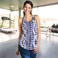 Hawaiian Ohia Lehua Lei Women Racerback Tank Plaid Palaka Uliuli hohonu Pattern - Polynesian Pride