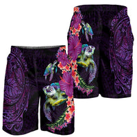 Hawaiian Plumeria and Hibiscus with Turtles Shorts for Men Polynesian Art Purple Color LT03 - Polynesian Pride