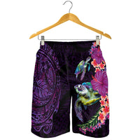 Hawaiian Plumeria and Hibiscus with Turtles Shorts for Men Polynesian Art Purple Color LT03 - Polynesian Pride