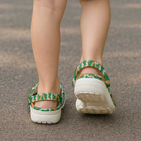 Hawaiian Plumeria Lei Clogs Shoes Kakau Motifs and Palaka Half Style Green Color LT03 - Polynesian Pride