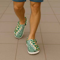 Hawaiian Plumeria Lei Clogs Shoes Kakau Motifs and Palaka Half Style Green Color LT03 - Polynesian Pride