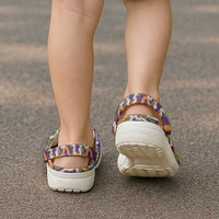 Hawaiian Plumeria Lei Clogs Shoes Kakau Motifs and Palaka Half Style Purple Color LT03 - Polynesian Pride