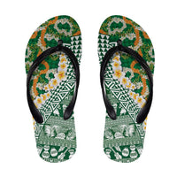Hawaiian Plumeria Lei Flip Flops Kakau Motifs and Palaka Half Style Green Color LT03 Green - Polynesian Pride