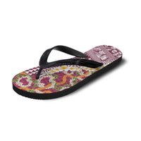 Hawaiian Plumeria Lei Flip Flops Kakau Motifs and Palaka Half Style Pink Color - Polynesian Pride