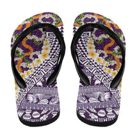 Hawaiian Plumeria Lei Flip Flops Kakau Motifs and Palaka Half Style Purple Color LT03 - Polynesian Pride