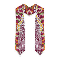 Hawaiian Plumeria Lei Graduation Stole Kakau Motifs and Palaka Half Style Pink Color LT03 - Polynesian Pride