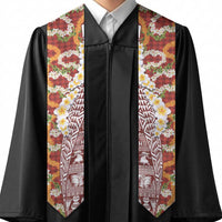 Hawaiian Plumeria Lei Graduation Stole Kakau Motifs and Palaka Half Style Red Color