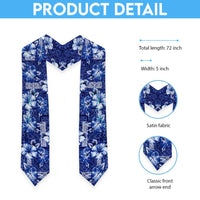 Hawaiian Quilt Pattern Graduation Stole Hibiscus and Tribal Element Vintage Blue Vibe