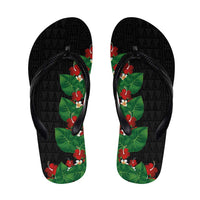 Hawaiian Taro Leaves-Hibiscus and Plumeria Flip Flops Polynesian Art-Kakau Tattoo Black LT03 Black - Polynesian Pride