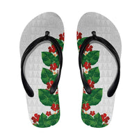 Hawaiian Taro Leaves-Hibiscus and Plumeria Flip Flops Polynesian Art-Kakau Tattoo White LT03 White - Polynesian Pride