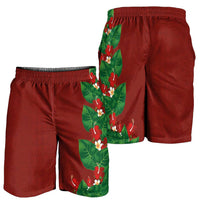 Hawaiian Taro Leaves-Hibiscus and Plumeria Shorts for Men Polynesian Art-Kakau Tattoo Red LT03 - Polynesian Pride