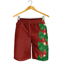 Hawaiian Taro Leaves-Hibiscus and Plumeria Shorts for Men Polynesian Art-Kakau Tattoo Red LT03 - Polynesian Pride