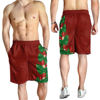 Hawaiian Taro Leaves-Hibiscus and Plumeria Shorts for Men Polynesian Art-Kakau Tattoo Red LT03 - Polynesian Pride