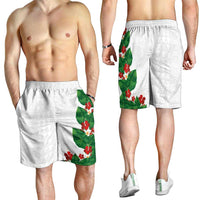 Hawaiian Taro Leaves-Hibiscus and Plumeria Shorts for Men Polynesian Art-Kakau Tattoo White LT03 - Polynesian Pride