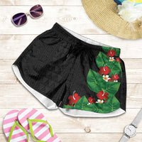 Hawaiian Taro Leaves-Hibiscus and Plumeria Shorts for Women Polynesian Art-Kakau Tattoo Black LT03 Black - Polynesian Pride