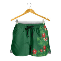 Hawaiian Taro Leaves-Hibiscus and Plumeria Shorts for Women Polynesian Art-Kakau Tattoo Green LT03 - Polynesian Pride
