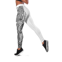 Hawaiian Traditional Tattoos Leggings Kakau Tribal Tropical Plant Motif White Color LT03 White - Polynesian Pride