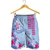 Hawaiian Tribal Manta Ray Shorts for Men Kakau Tattoo and Flowers Surfing Waves Pattern Soft Color LT03 - Polynesian Pride
