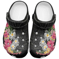 Hawaiian Tropical Flowers and Tribal Turtles Clogs Shoes - Polynesian Art Motifs Black LT03 Black - Polynesian Pride