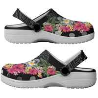 Hawaiian Tropical Flowers and Tribal Turtles Clogs Shoes - Polynesian Art Motifs Black LT03 - Polynesian Pride