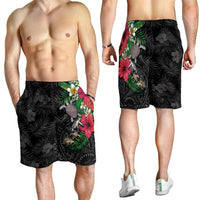 Hawaiian Tropical Plants and Turtles Shorts for Men Polynesian Art Motifs