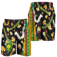 Hawaiian Tropical Plants Lei Shorts for Men with Palaka Pattern and Kanaka Maoli Tribal Motifs LT03 - Polynesian Pride