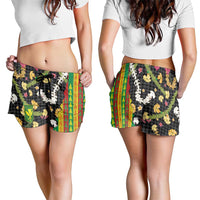 Hawaiian Tropical Plants Lei Shorts for Women Kanaka Maoli Tribal with Palaka Motifs LT03 - Polynesian Pride