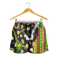 Hawaiian Tropical Plants Lei Shorts for Women Kanaka Maoli Tribal with Palaka Motifs LT03 - Polynesian Pride