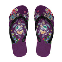 Hawaiian Turtles and Tropical Plants Flip Flops Purple Watercolor