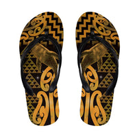 Humpback Whale Matariki New Zealand Flip Flops NZ Maori Paikea Poutama Luxury Gold LT14 Gold - Polynesian Pride
