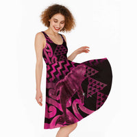 Humpback Whale Matariki New Zealand Midi Dress NZ Maori Paikea Poutama Luxury Pink LT14 - Polynesian Pride